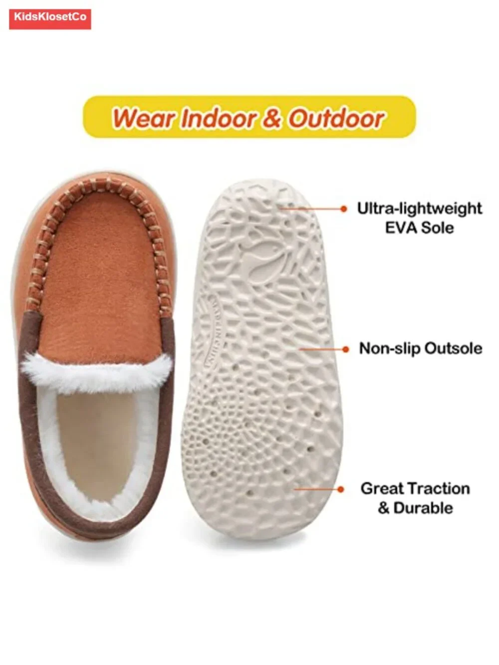 Kids Toddler Suede Mocc with Faux Fur Lining Non-Slip